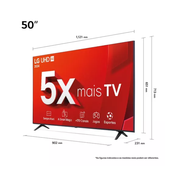 Smart TV LG 50" 4K UHD LED Alexa, ThinQ AI, HDR10, WebOS 24 Controle Smart Magic- 50UT8050